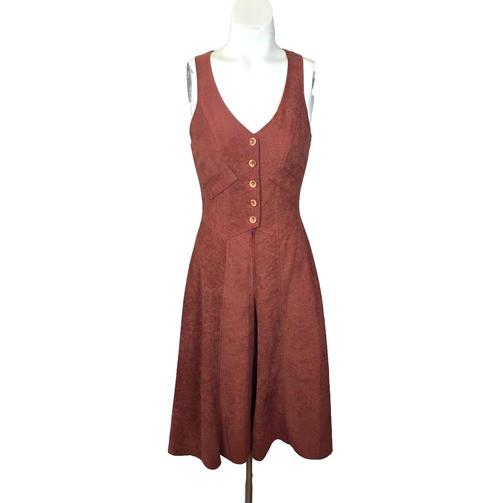 VTG 70s Culotte Jumpsuit Buckle Back Waistcoat Bodice Wide Leg Rust Brown S
